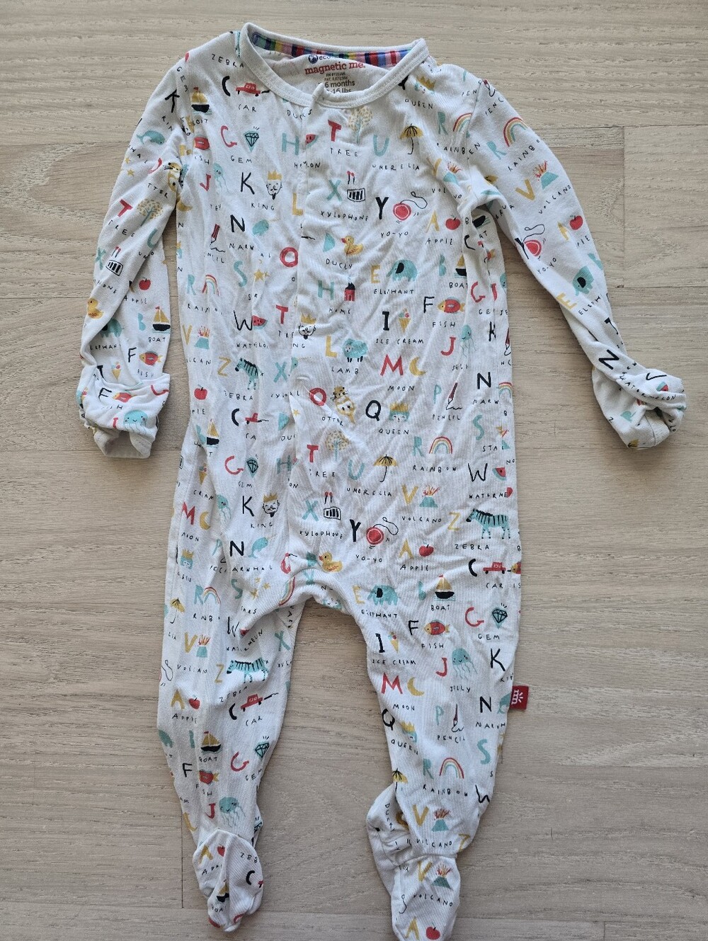 Magnetic Me Cream Alphabet Print Footed One-Piece
